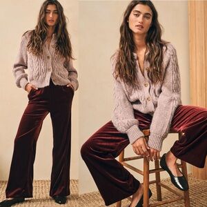 NWT Faherty Silk Velvet Stretch Genevieve Wide Leg Pants Size Medium High Rise M